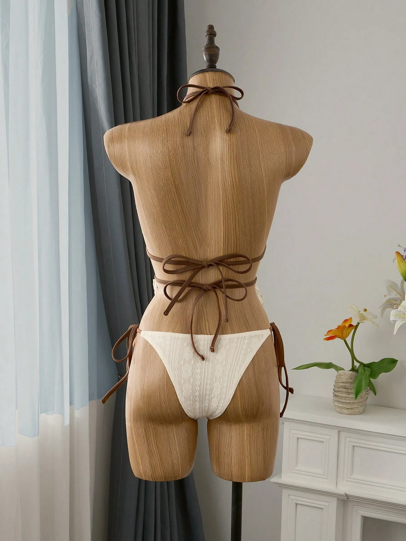 Cream Lace Halter Neck Tankini - Vintage Necklace ulasan dan harga