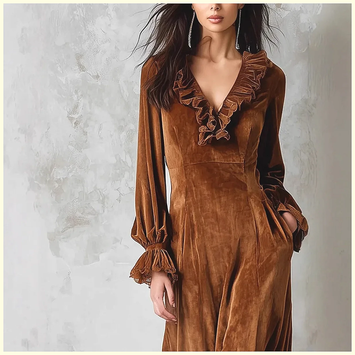 Vintage Velvet Maxi Dress V-Ne - Vintage Necklace ulasan dan harga