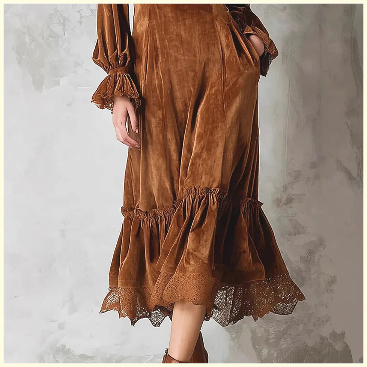 Vintage Velvet Maxi Dress V-Ne - Vintage Necklace ulasan dan harga